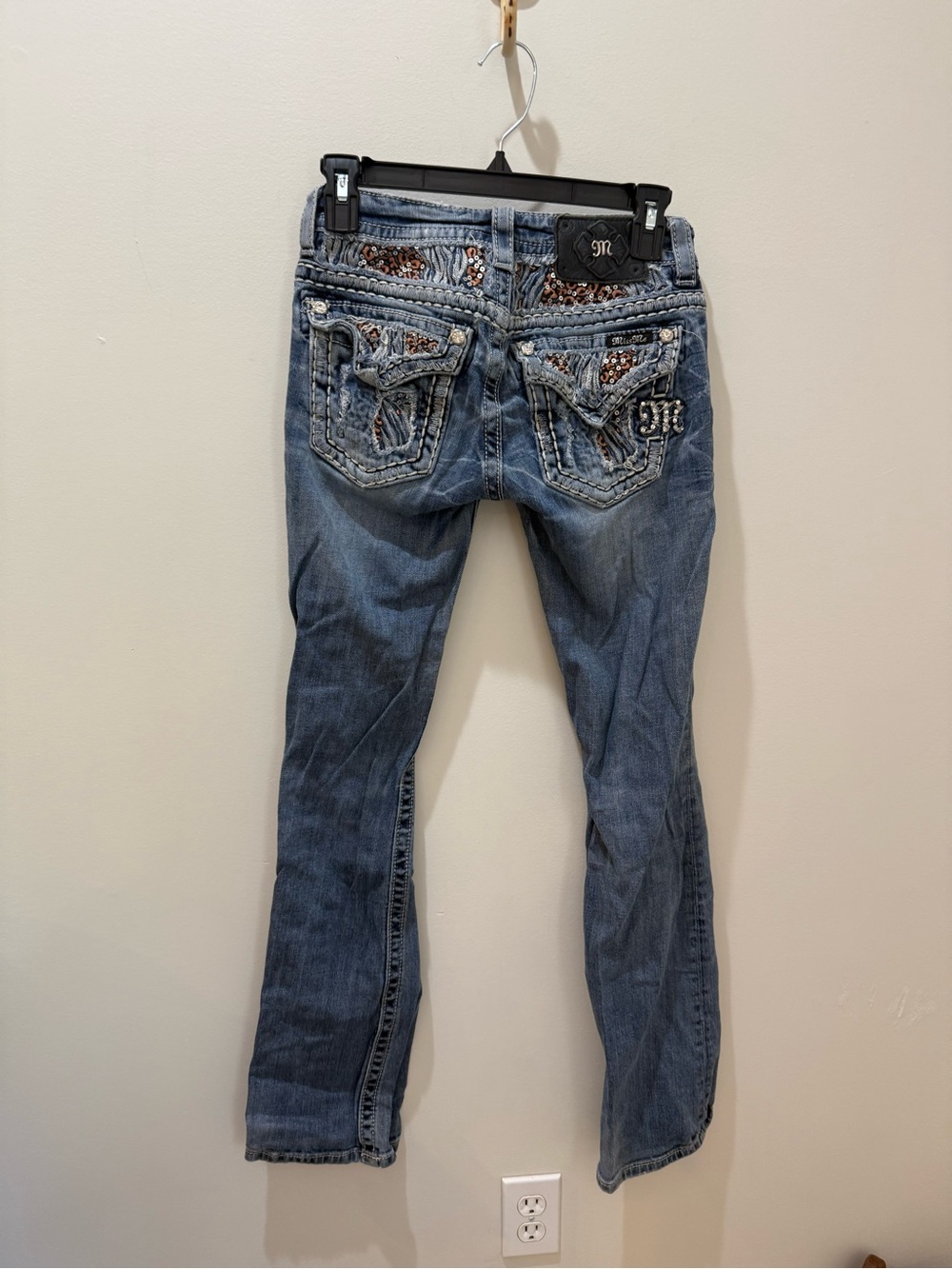 Miss Me Blue Denim Boot Cut Jeans with Embellished Back Pockets